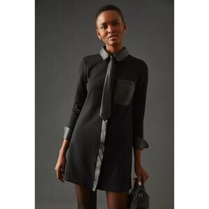 New Anthropologie Maeve Faux Leather Neck Tie Shirt Dress $160  X-SMALL